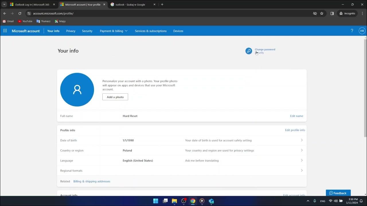 Video thumbnail for How To Change Outlook Password