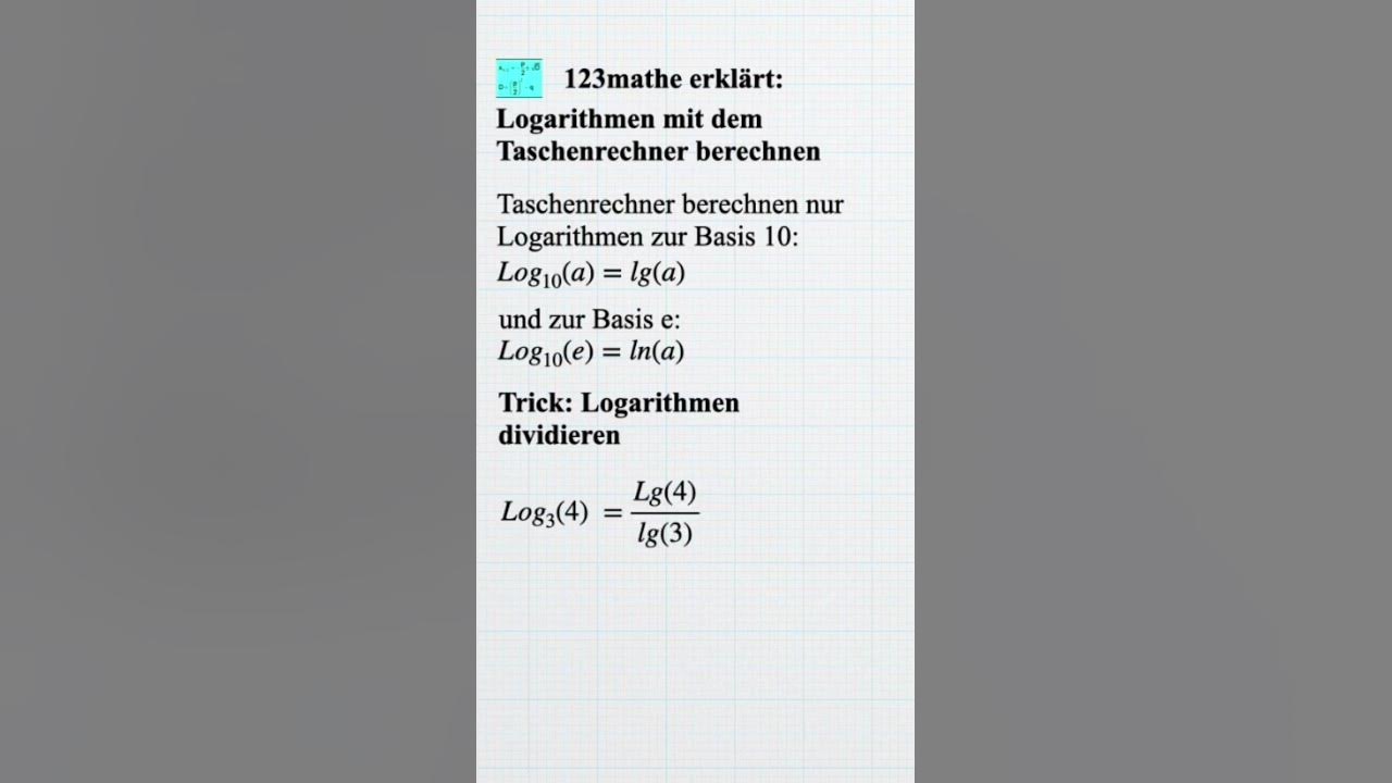 'Video thumbnail for Logarithmus mit Taschenrechner berechnen'