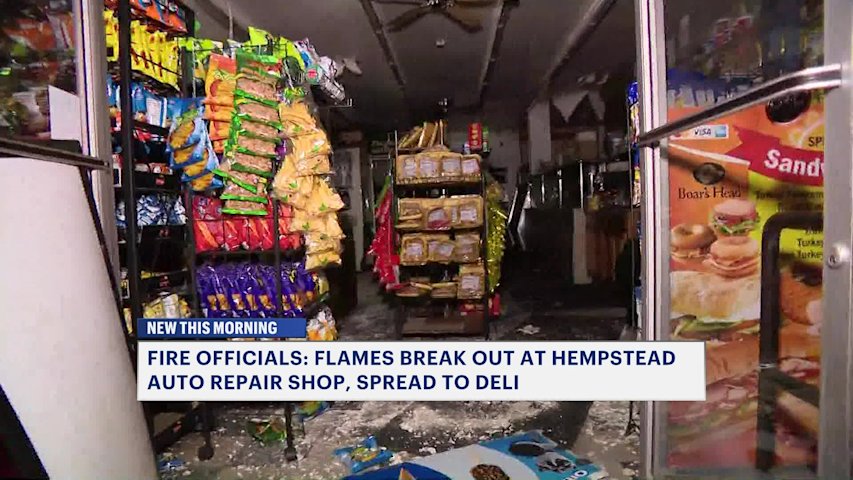 Video thumbnail for Fire damages car repair shop, next door deli in Hempstead
