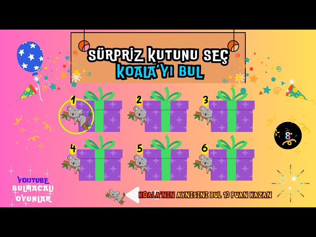 Video thumbnail for Sürpriz Kutunu Seç Koalayı Bul - Kutu Oyunları - BULMACALI OYUNLAR #kutuoyunları #sürprizkutusu