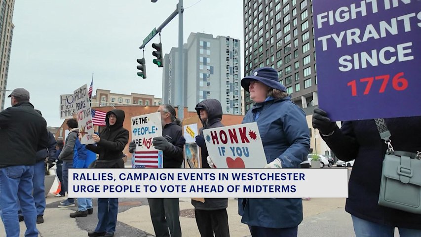 Video thumbnail for 'No Kings' rally, GOP gubernatorial candidate Blakeman event draw crowds in Westchester County