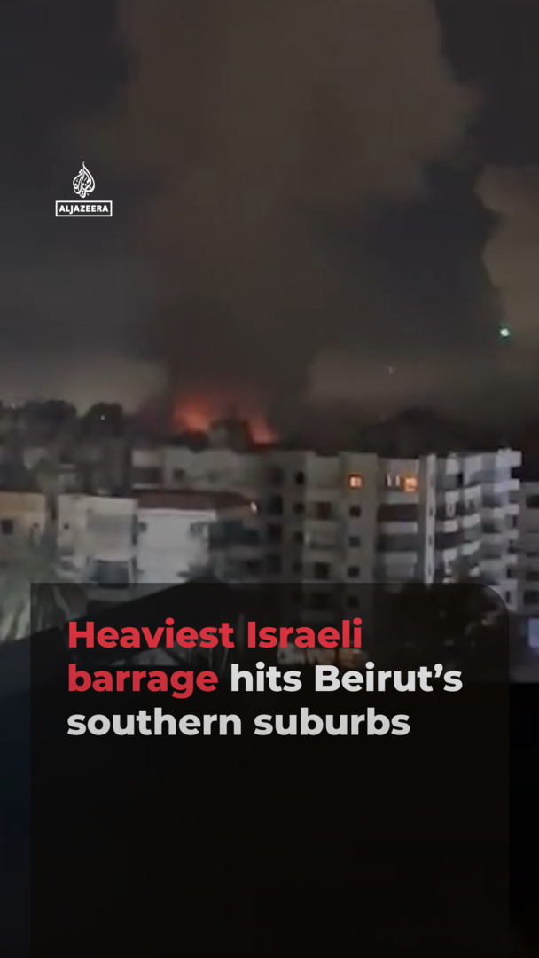 Video thumbnail for Heaviest Israeli barrage hits Beirut’s southern suburbs