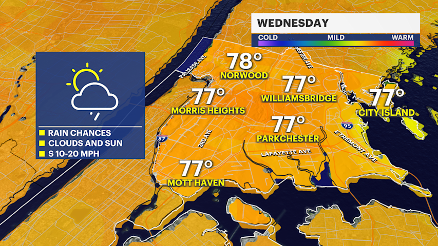 Video thumbnail for Sporadic showers arrive in the Bronx on Wednesday