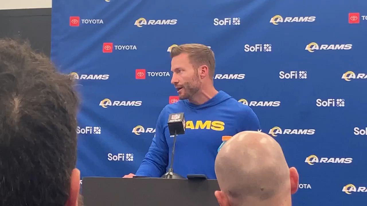 Video thumbnail for Los Angeles Rams Head Coach Sean McVay on Credit For Carolina, Needing to Play Better Moving Forward