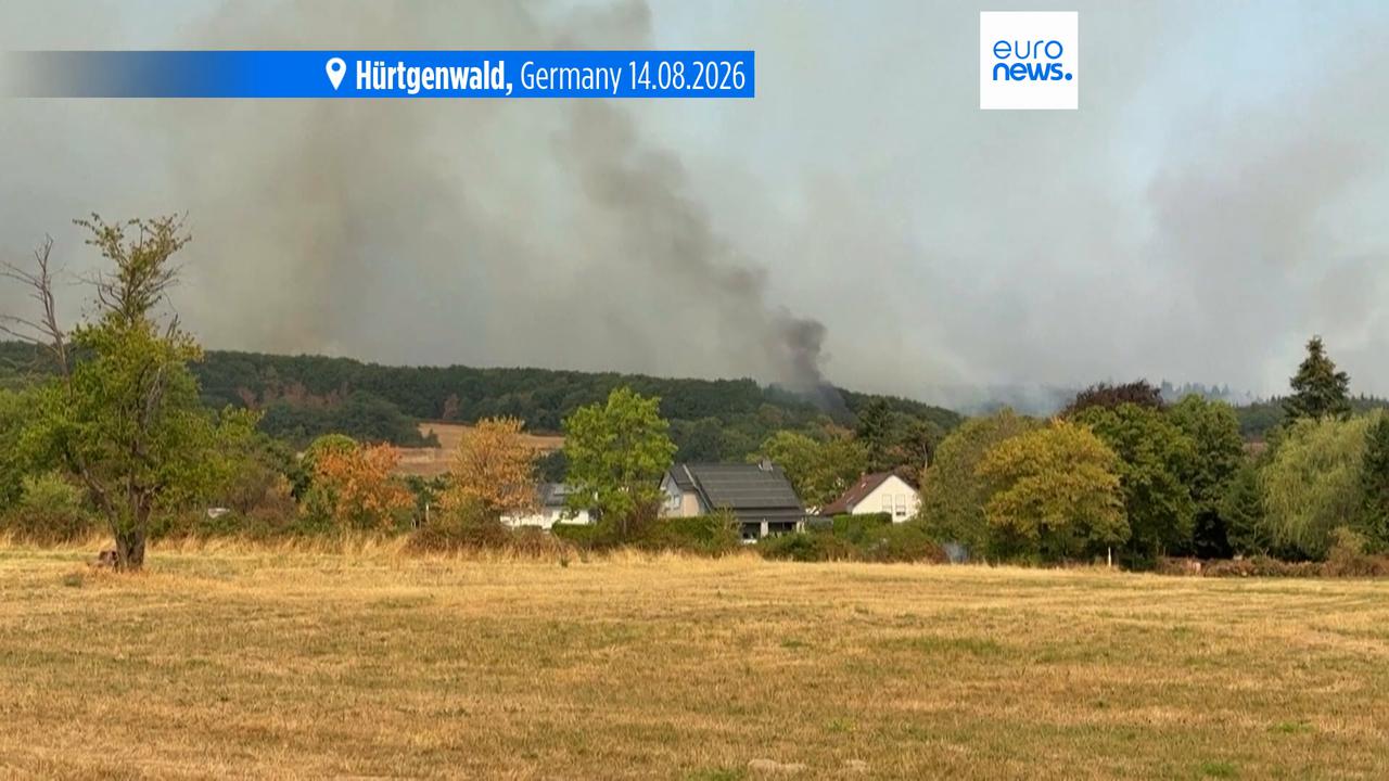 Video thumbnail for Wildfires continue to devastate Europe as thousands are forced to flee their homes