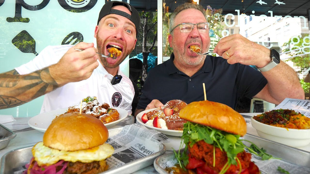 Video thumbnail for 9 a.m. AMERICAN SOUTHERN BREAKFAST!! Chicken & Waffles + Matador Sandwich in Miami, Florida!!