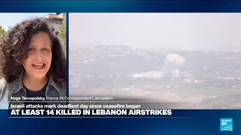 Video thumbnail for Israeli strikes kill 14 in Lebanon despite ceasefire