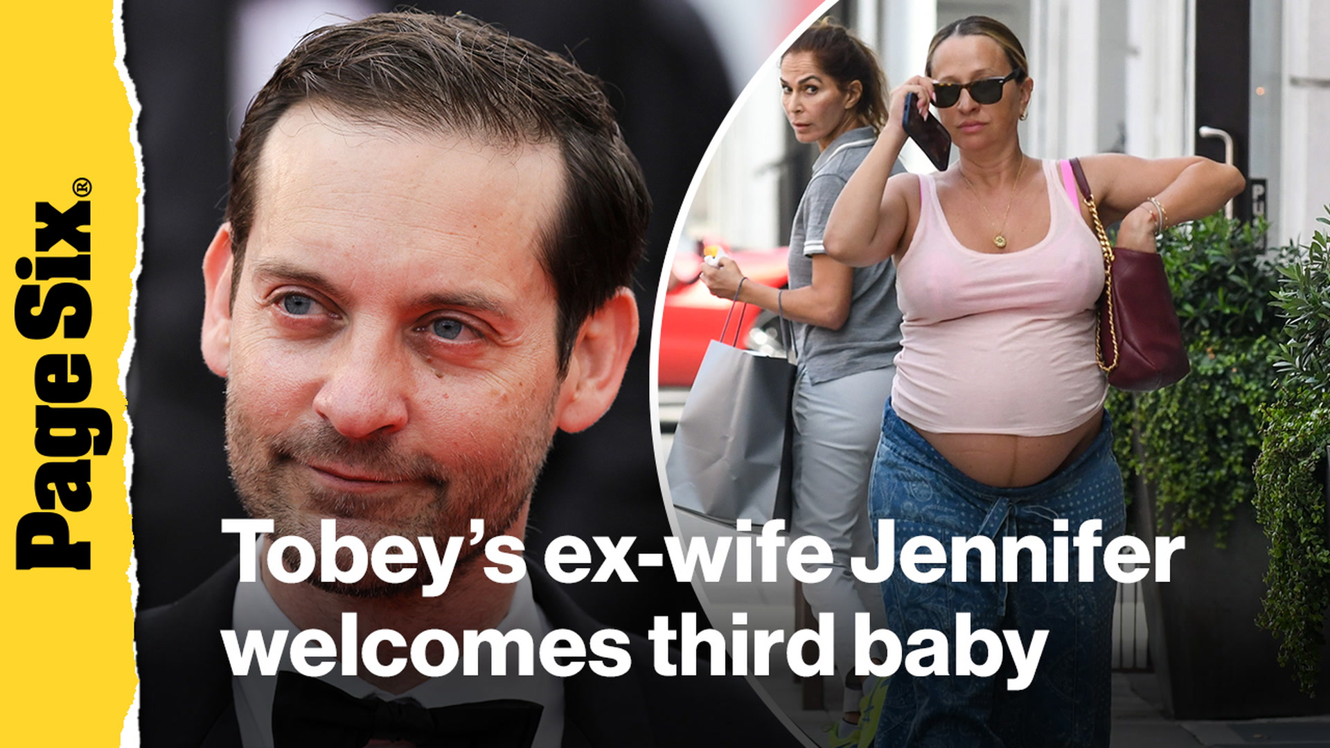 Video thumbnail for Tobey Maguire's ex-wife Jennifer Meyer welcomes third baby at 49, her first with fiancé Geoffrey Ogunlesi