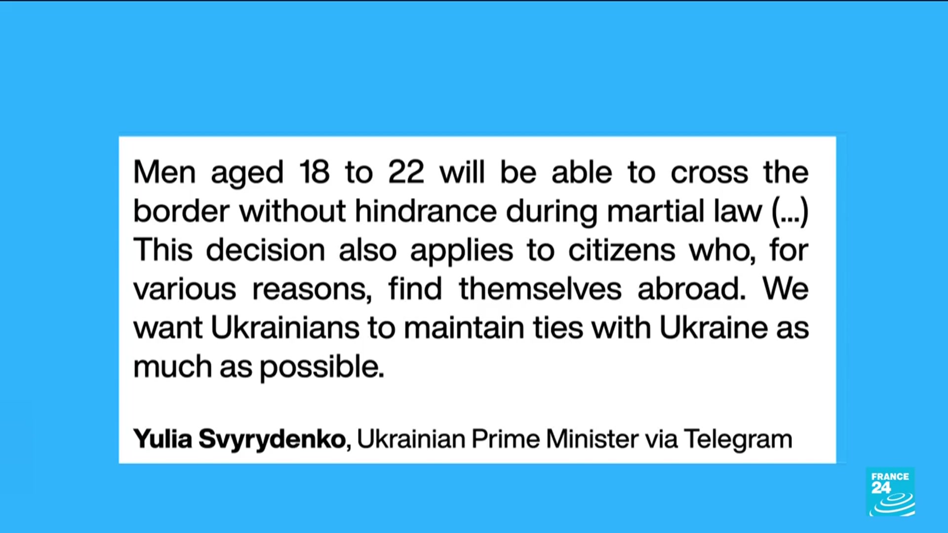 'Video thumbnail for Ukraine eases martial law, opens border to young men'