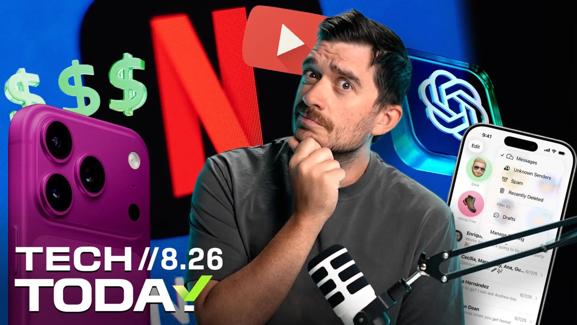 Video thumbnail for iPhone Price Increases, ChatGPT iMessage Integration and YouTube vs. Netflix | Tech Today