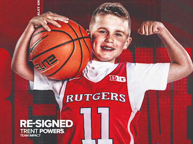 Video thumbnail for Rutgers men’s basketball team officially re-signs 11-year-old Trent Powers