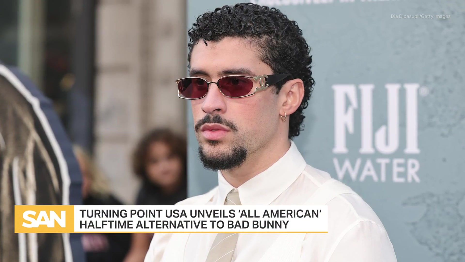 'Video thumbnail for Turning Point USA unveils 'All American' halftime alternative to Bad Bunny'