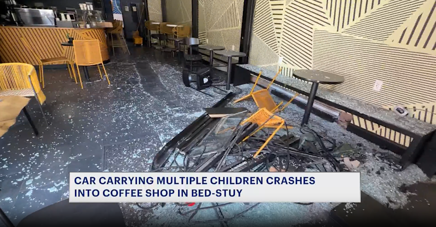 Video thumbnail for Car carrying multiple children crashes into Bed-Stuy coffee shop