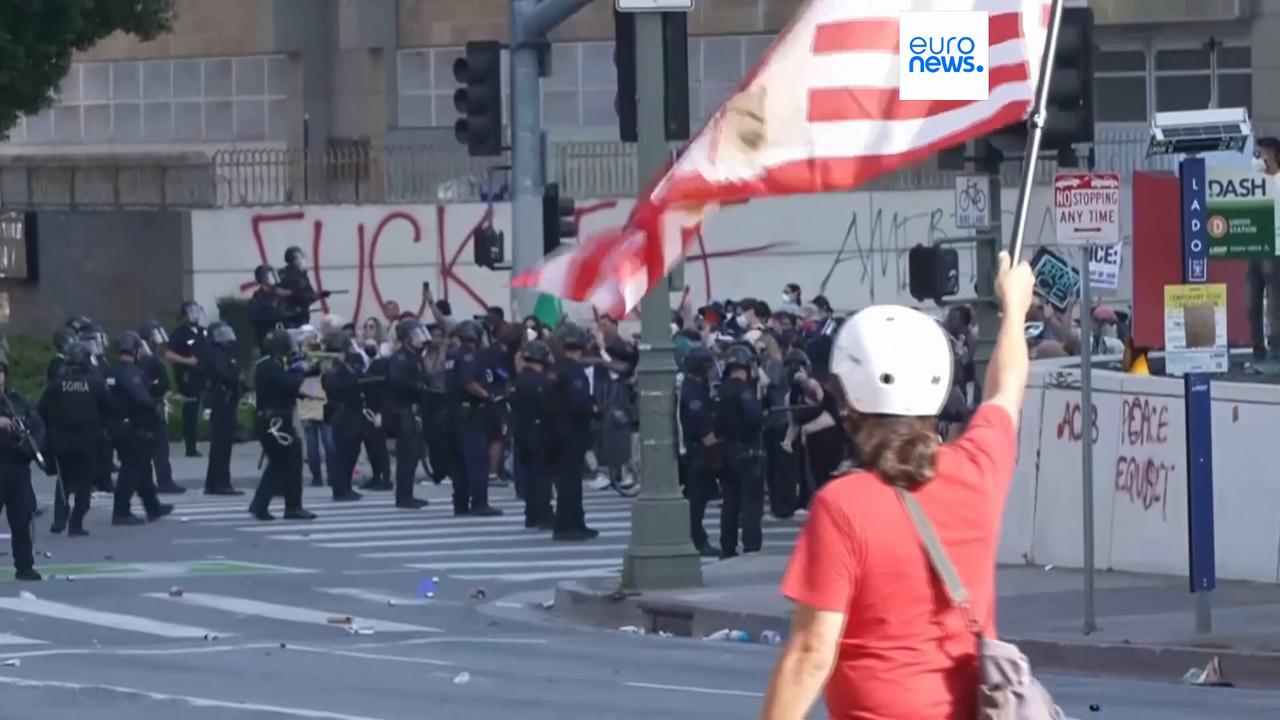 Video thumbnail for At least 27 arrested as Los Angeles protests against ICE immigration raids continue