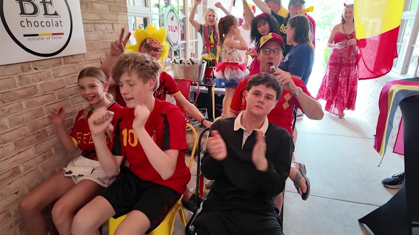 Video thumbnail for Belgium 'superfans' pack Fairfield chocolate shop for World Cup watch party