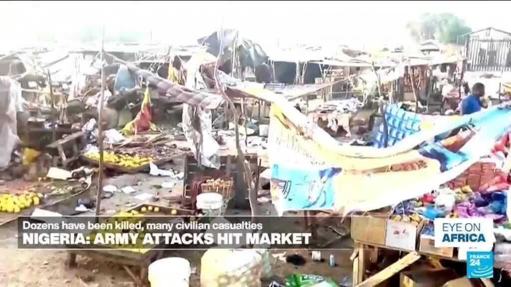 Video thumbnail for Nigerian airstrike hits market in northeast Yobe state