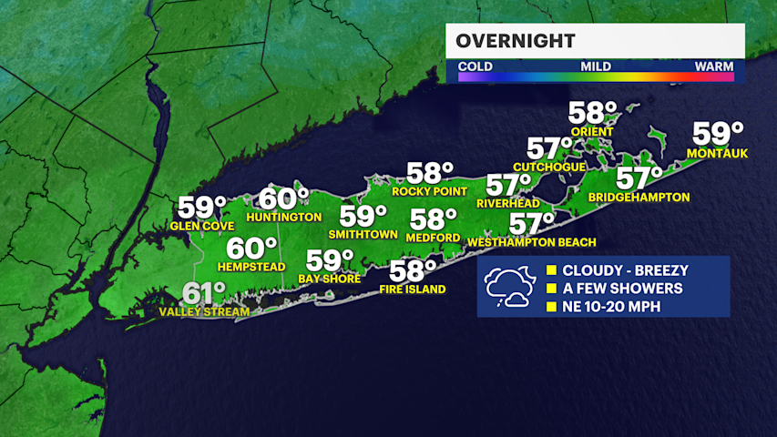 Video thumbnail for A few showers overnight across Long Island; tracking a nearby nor'easter late-week