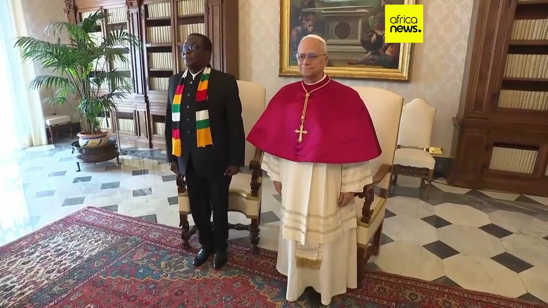 'Video thumbnail for Zimbabwe's President Mnangagwa meets Pope Leo XIV in the Vatican'