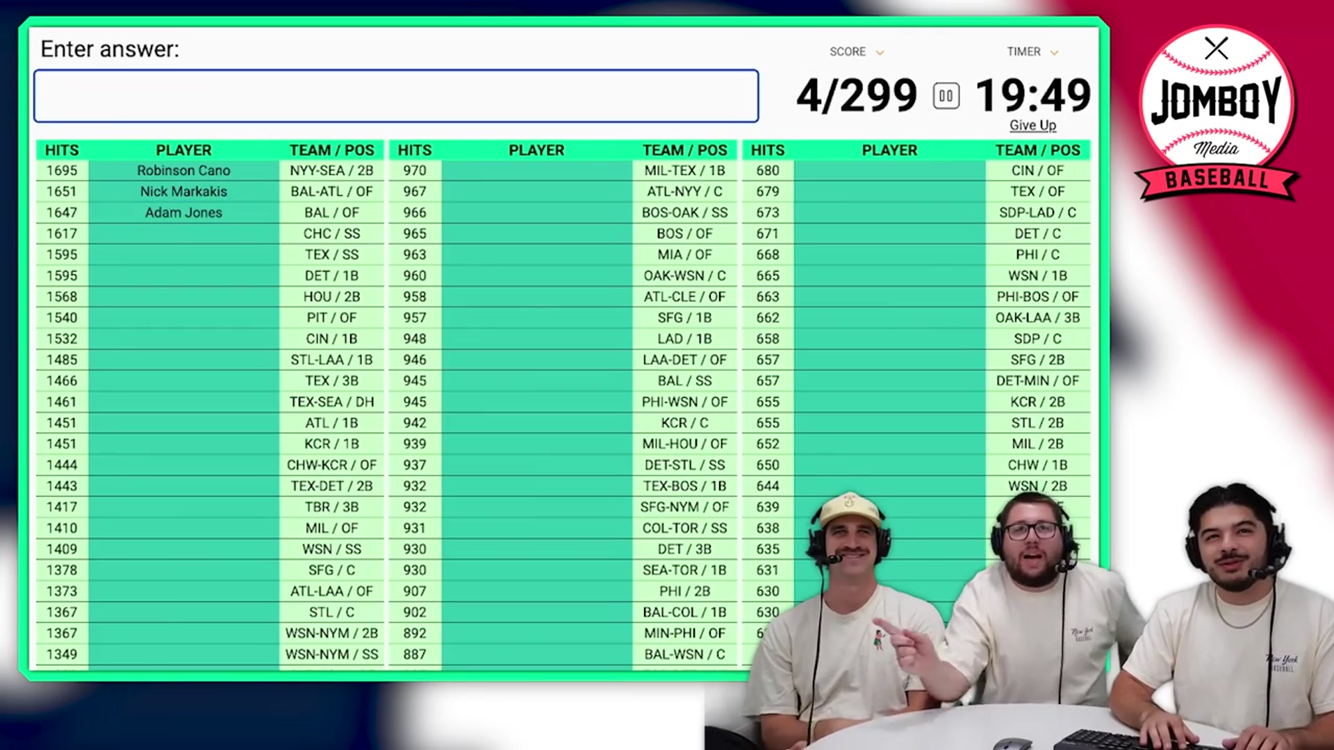 'Video thumbnail for Can we name every player with 500+ hits in the 2010's? (MLB Sporcle)'