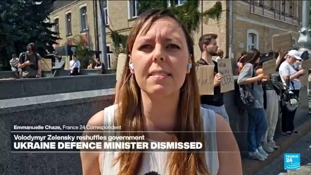 Video thumbnail for Protests erupt in Ukraine as Zelensky removes defence minister, 'his most popular'