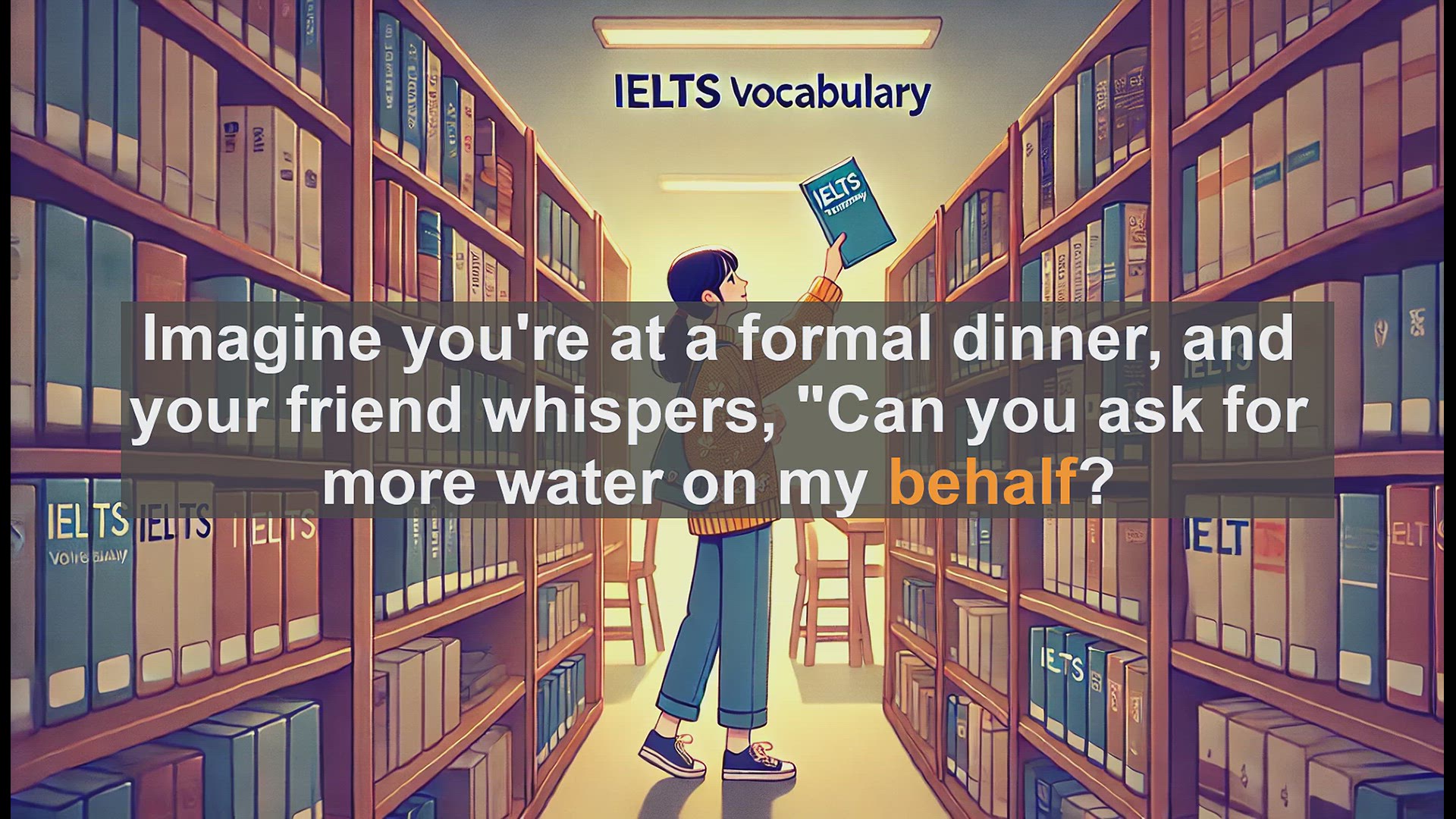 'Video thumbnail for 2500 Must Know IELTS 6.5 Vocabulary - IELTS Vocabulary: Understanding and Using 'Behalf''