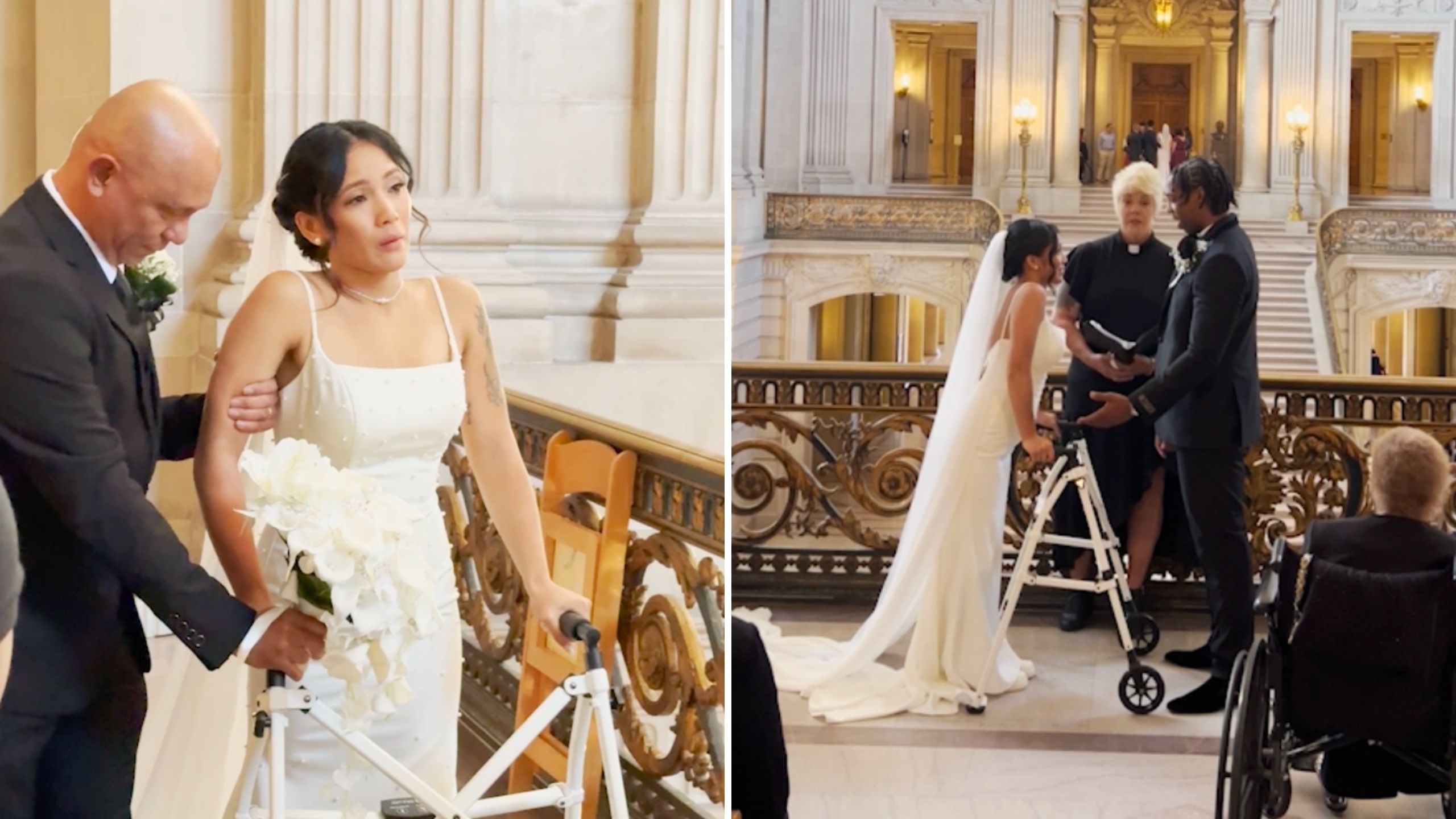 Video thumbnail for Bride Who Became Paralyzed Giving Birth Surprises Groom By Walking Down Aisle Under Her Own Strength