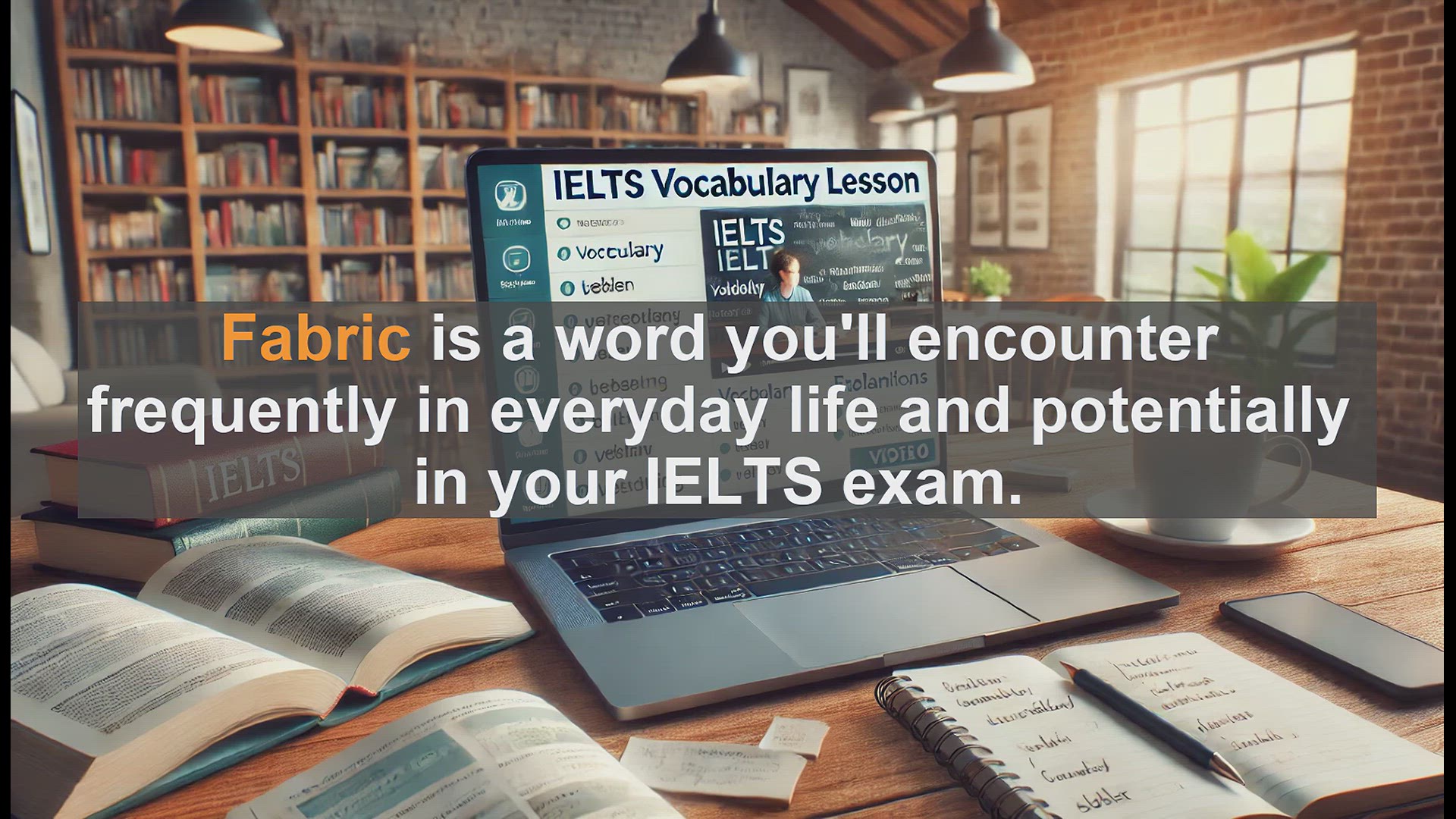'Video thumbnail for 2500 Must Know IELTS 6.5 Vocabulary - Understanding 'Fabric': Meaning, Usage, and IELTS Tips'