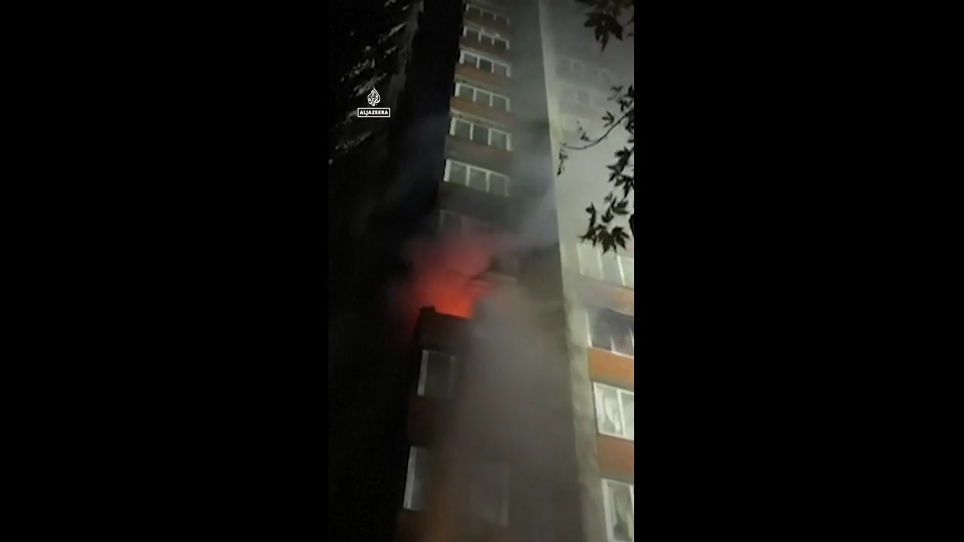 'Video thumbnail for Firefighters extinguish blaze after Russian attack on Kyiv'