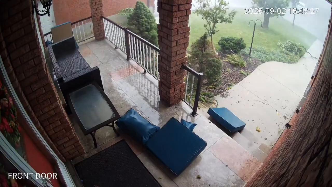 Video thumbnail for Canada: FURNITURE SENT FLYING AS POWERFUL WINDS BATTER ONTARIO DURING SEVERE STORM.