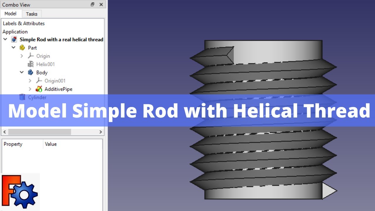 'Video thumbnail for Simple Rod with Helical Thread in FreeCAD | FreeCAD Tutorial | FreeCAD Beginner Tutorial |'