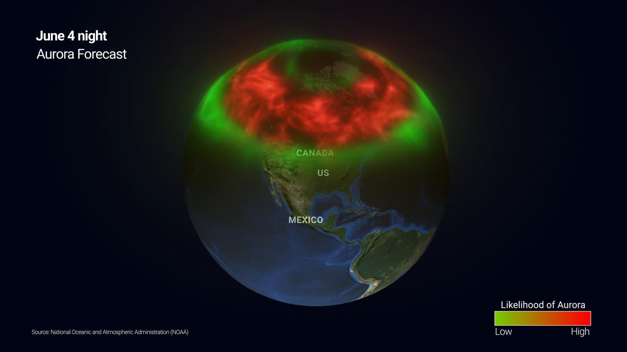 Video thumbnail for Türkiye: MOTION GRAPHICS - Strong solar activity may bring northern lights to millions across US, Canada.