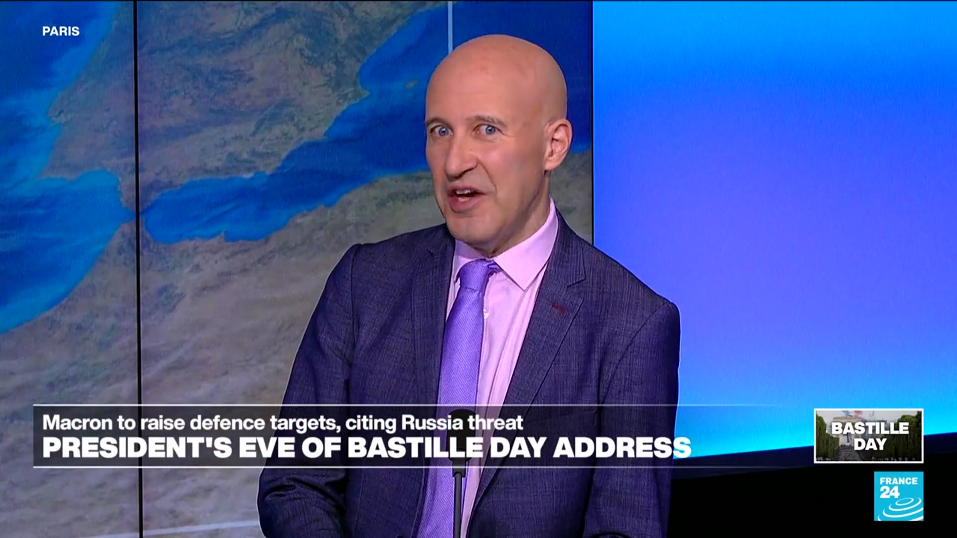 'Video thumbnail for Macron to raise defence targets in Bastille Day address'