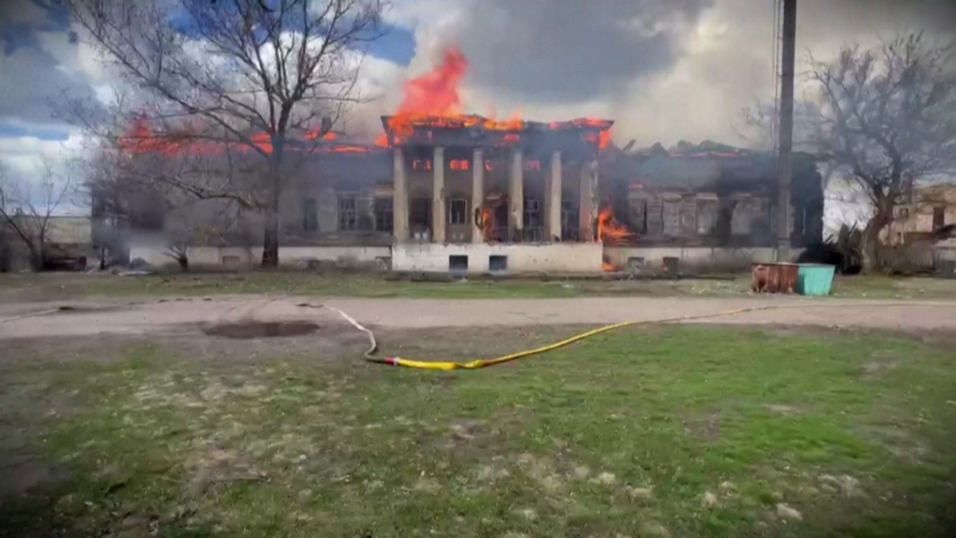 Video thumbnail for Historic building in Ukraine up in flames after Russia drone attack
