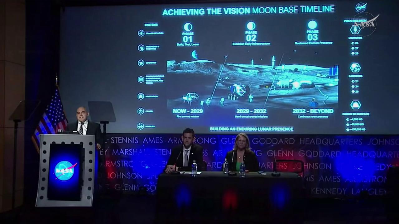 Video thumbnail for United States: NASA unveils Moon Base plan in Washington.