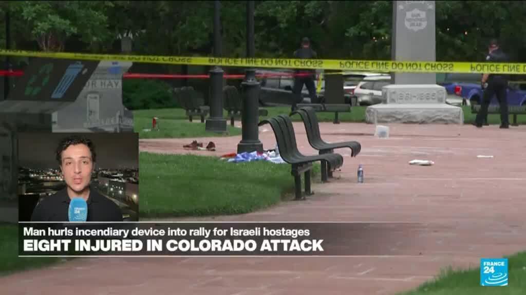 Video thumbnail for Colorado attack: Man hurls incendiary device into rally for Israeli hostages