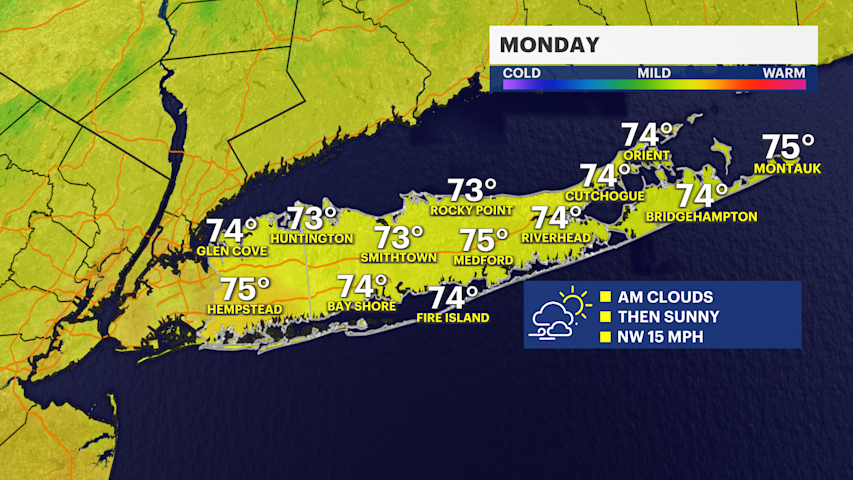 Video thumbnail for Skies clearing with mostly sunny conditions and it will be breezy for Long Island