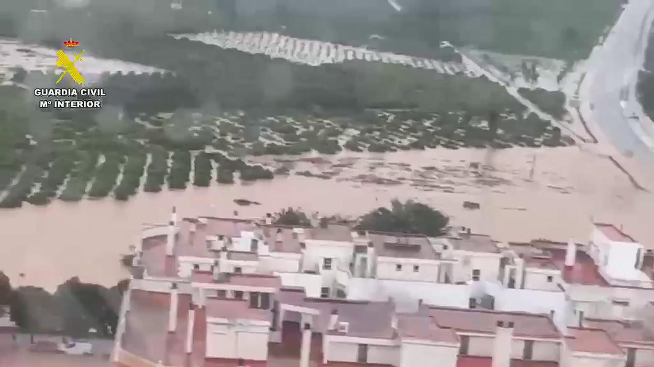 Video thumbnail for Spain: Heavy rains have caused flooding in the town of Oliva.