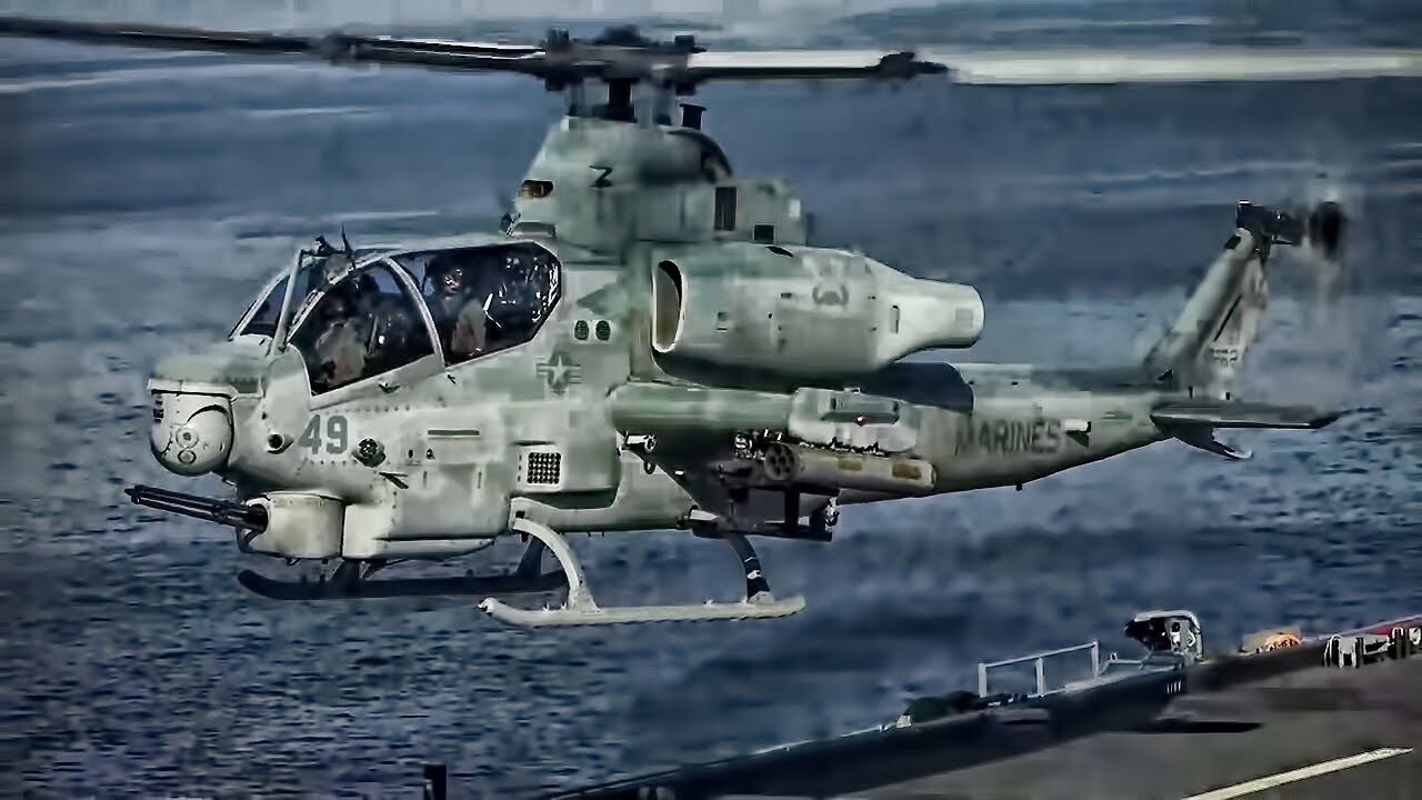 'Video thumbnail for Military Helicopters Takeoff And Land On Mobile Base Ship'