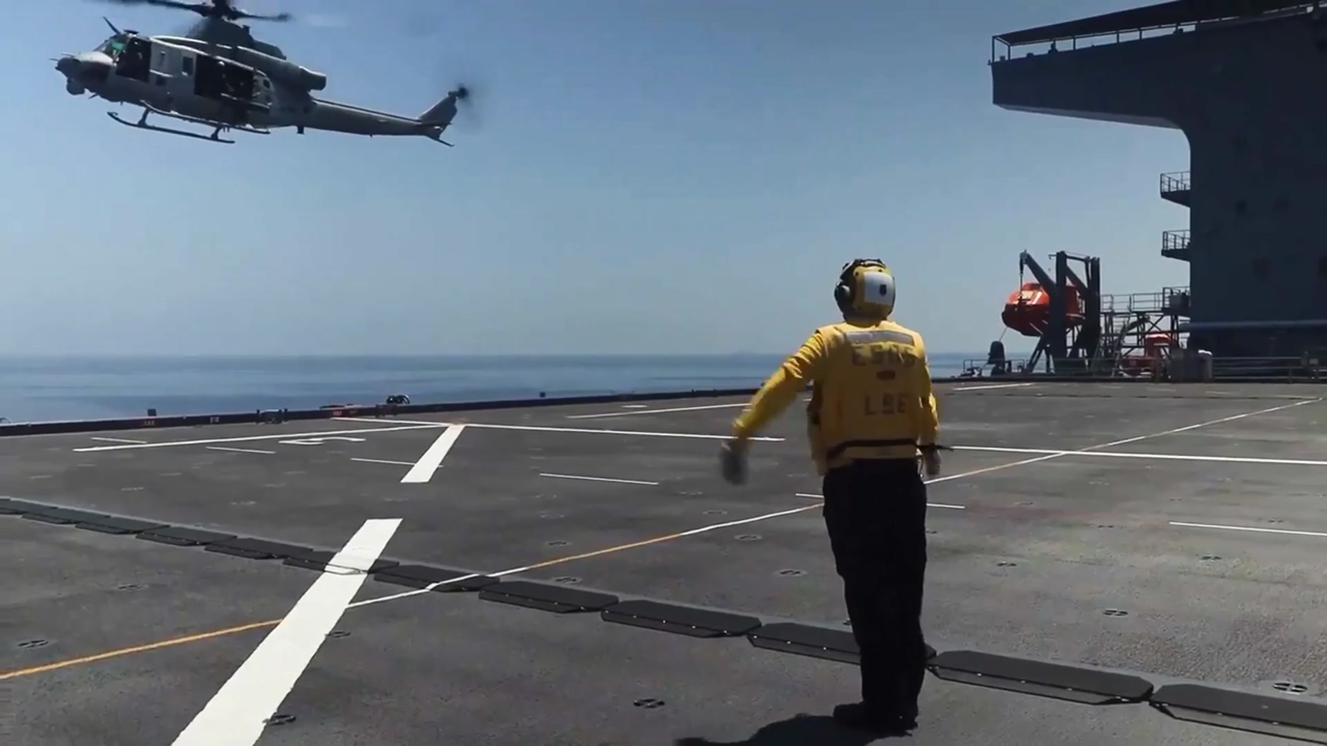 'Video thumbnail for Military Helicopters Takeoff And Land On Mobile Base Ship'