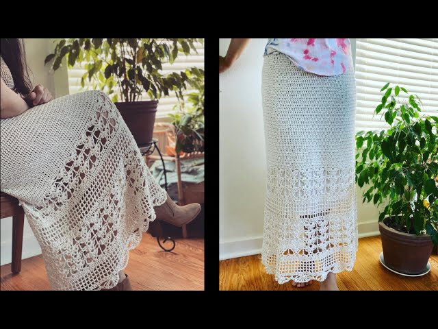 Video thumbnail for How to crochet maxi lace skirt step by step tutorial/beginner friendly.