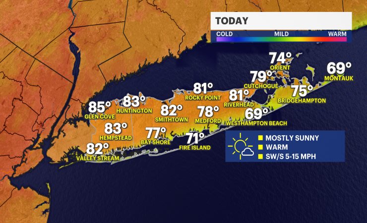 Video thumbnail for Temperatures climbing to hot levels Friday with chance of weekend storms for Long Island