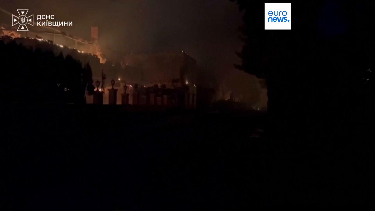 Video thumbnail for At least 37 killed after Russian strike sparks major fire and explosions at a warehouse in Bucha
