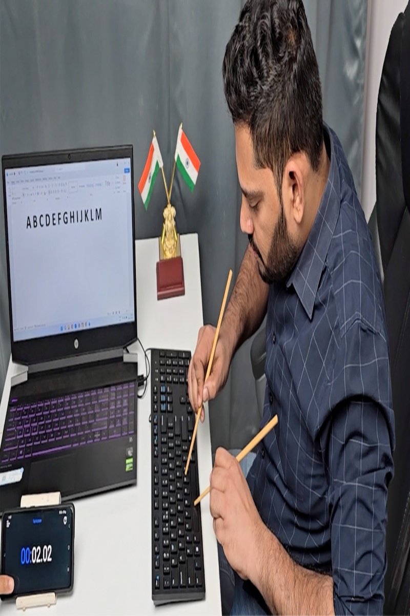 Video thumbnail for Fastest time to type the alphabet using chopsticks (both hands) - 4.91 seconds by Elavarasan S