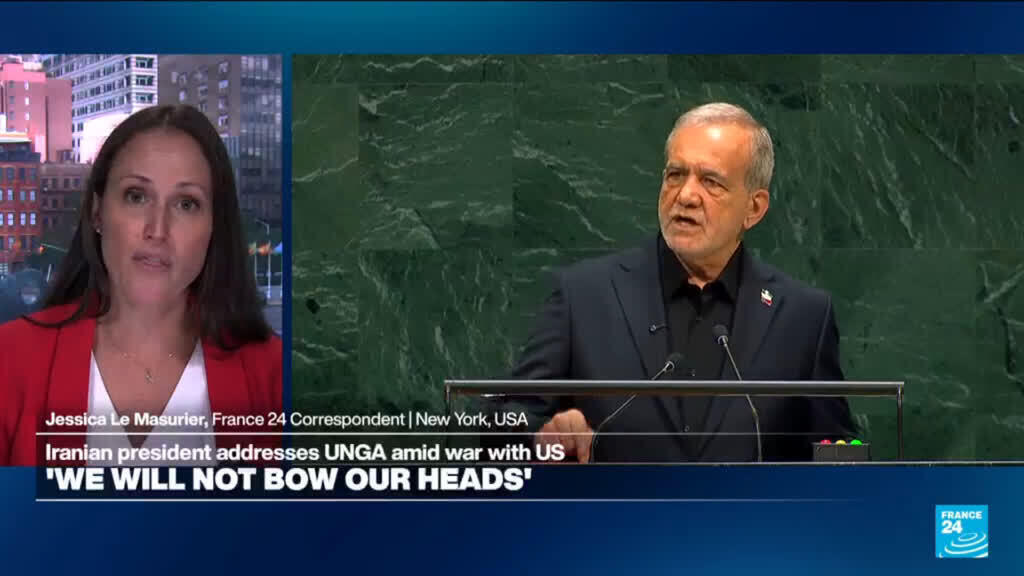 Video thumbnail for Iranian president adresses UNGA amid war with US