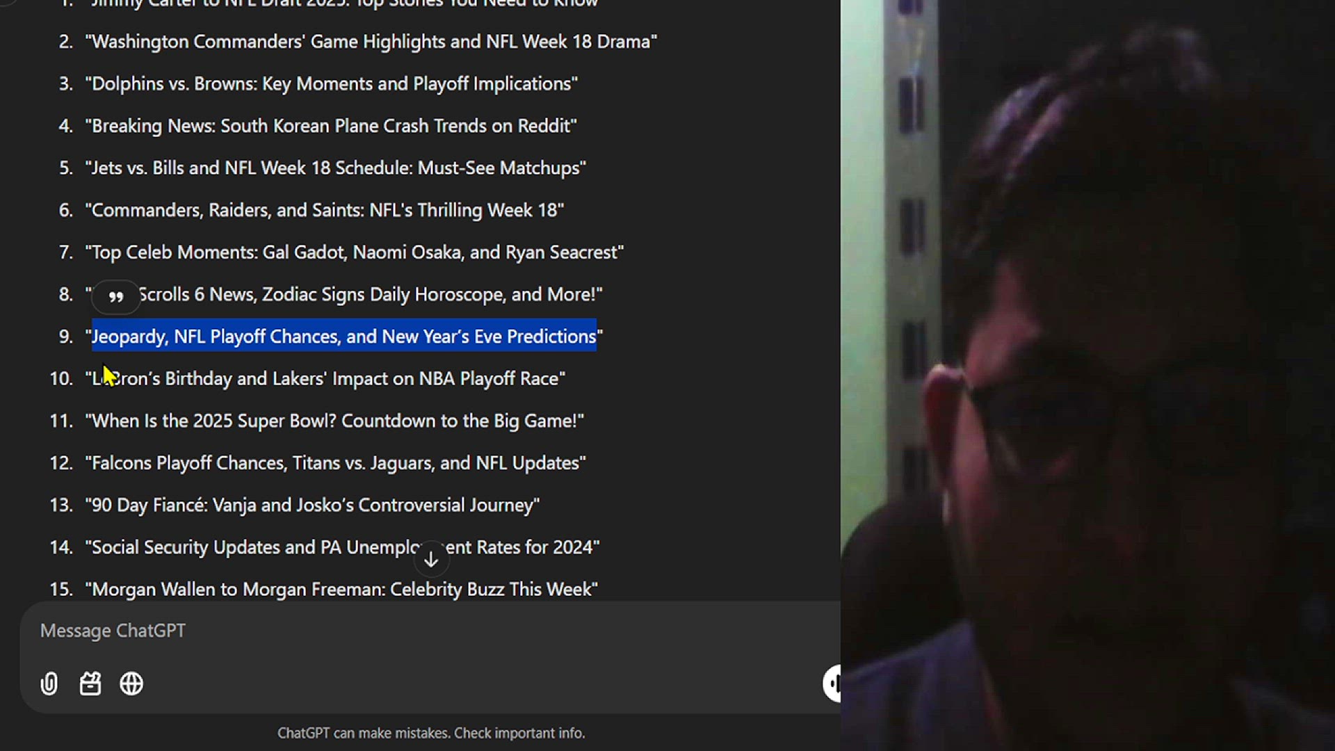 Video thumbnail for Jeopardy, NFL Playoff Chances, and New Year’s Eve Predictions