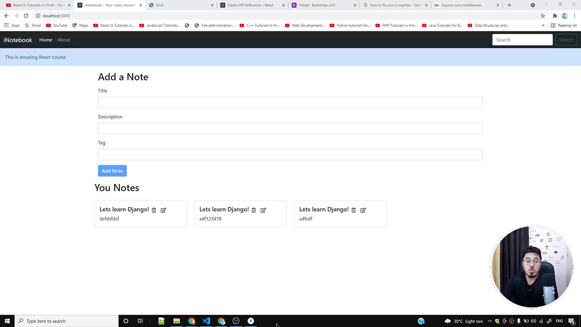 'Video thumbnail for Adding Login Component to iNotebook _ Complete React Course in Hindi #69'