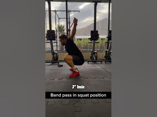 Video thumbnail for Band pass in squat position #functionalfitness  #motivation #correctiveexercise #mobility