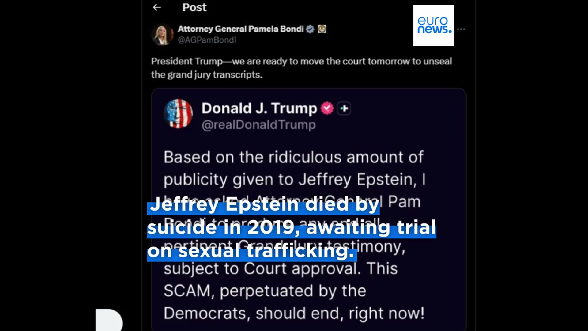 'Video thumbnail for Trump orders release of Epstein files as 2003 sexually suggestive letter emerges'