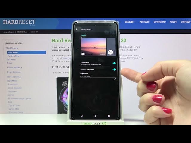 Video thumbnail for How to Manage Camera Watermark on MOTOROLA Edge 20 - Watermark Settings