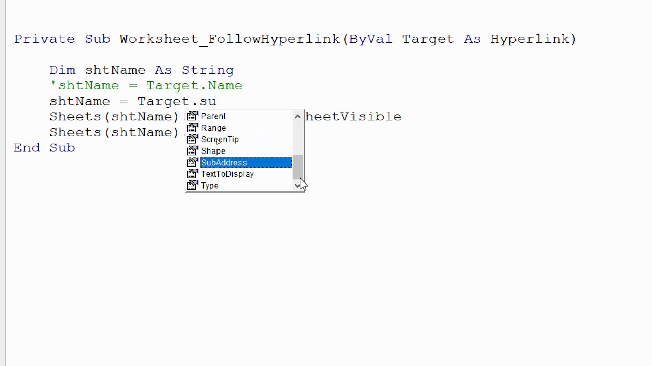 Video thumbnail for How To Hyperlink to a Hidden Worksheet - Excel VBA